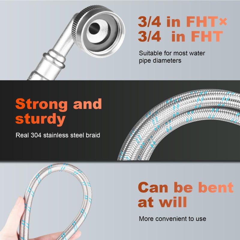 KEOKLE Premium Stainless Steel Washing Machine Hoses With 90 Degree Elbow Universal Fit to All Hot and Cold Water Supply for Washing Machines (2 Pack) -5 Years Quality Assurance (4 FT ELBOW) - Image 3